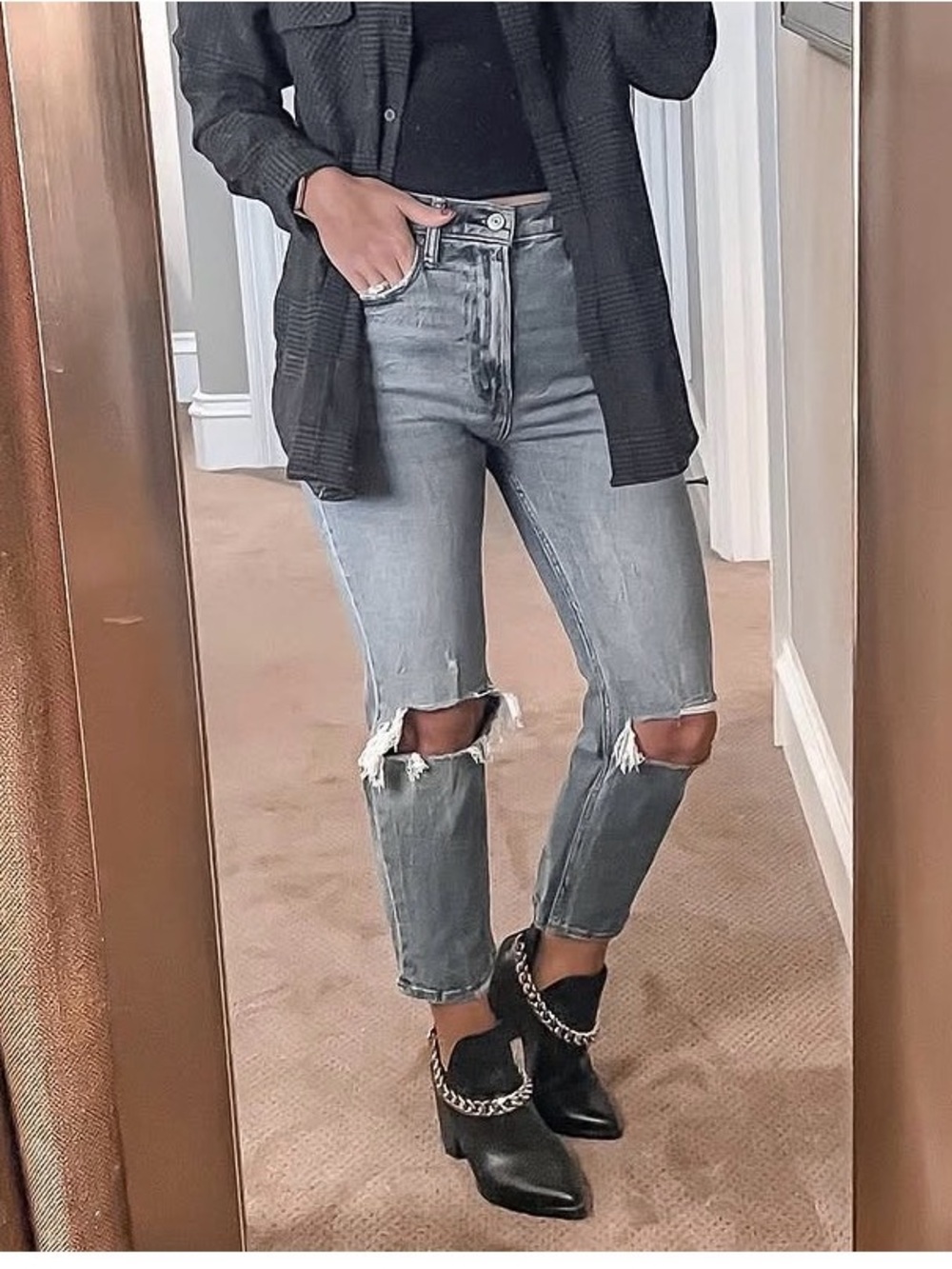 Abercrombie & Fitch Light Gray Distressed Ankle Jeans